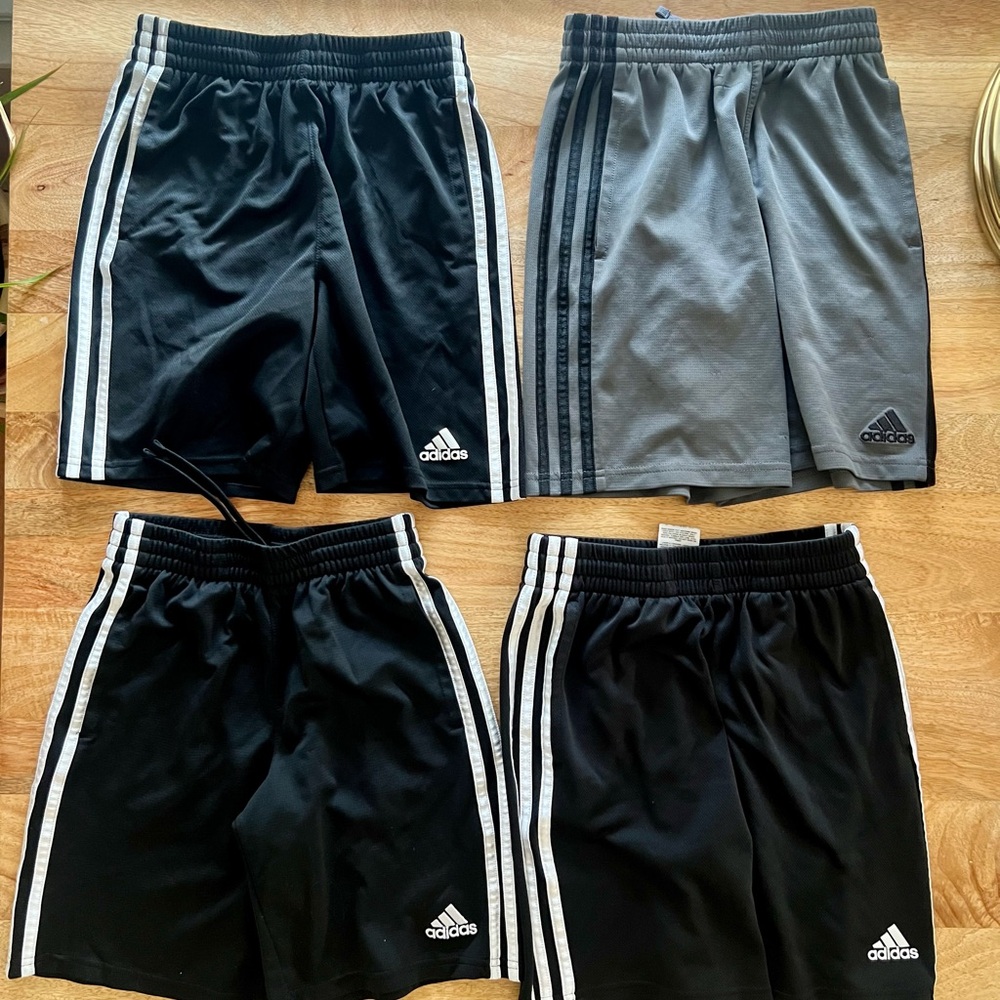 Adidas Black and Gray Athletic Shorts with Three-Stripe Design Boys S & M